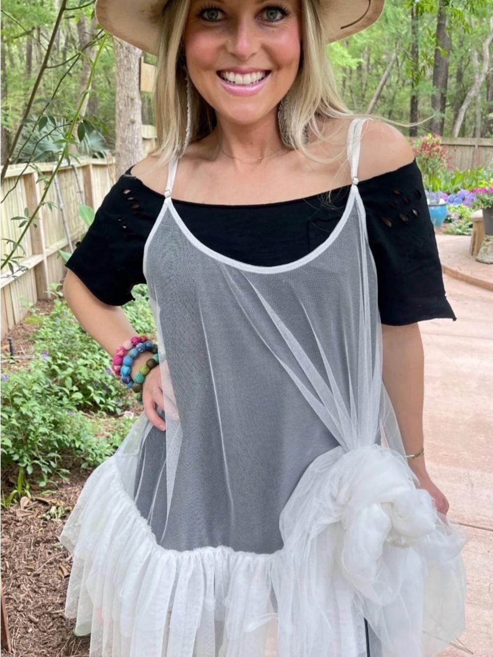A Rare Bird Sheer White Ruffled Mesh Layering Slip Dress Tunic Top